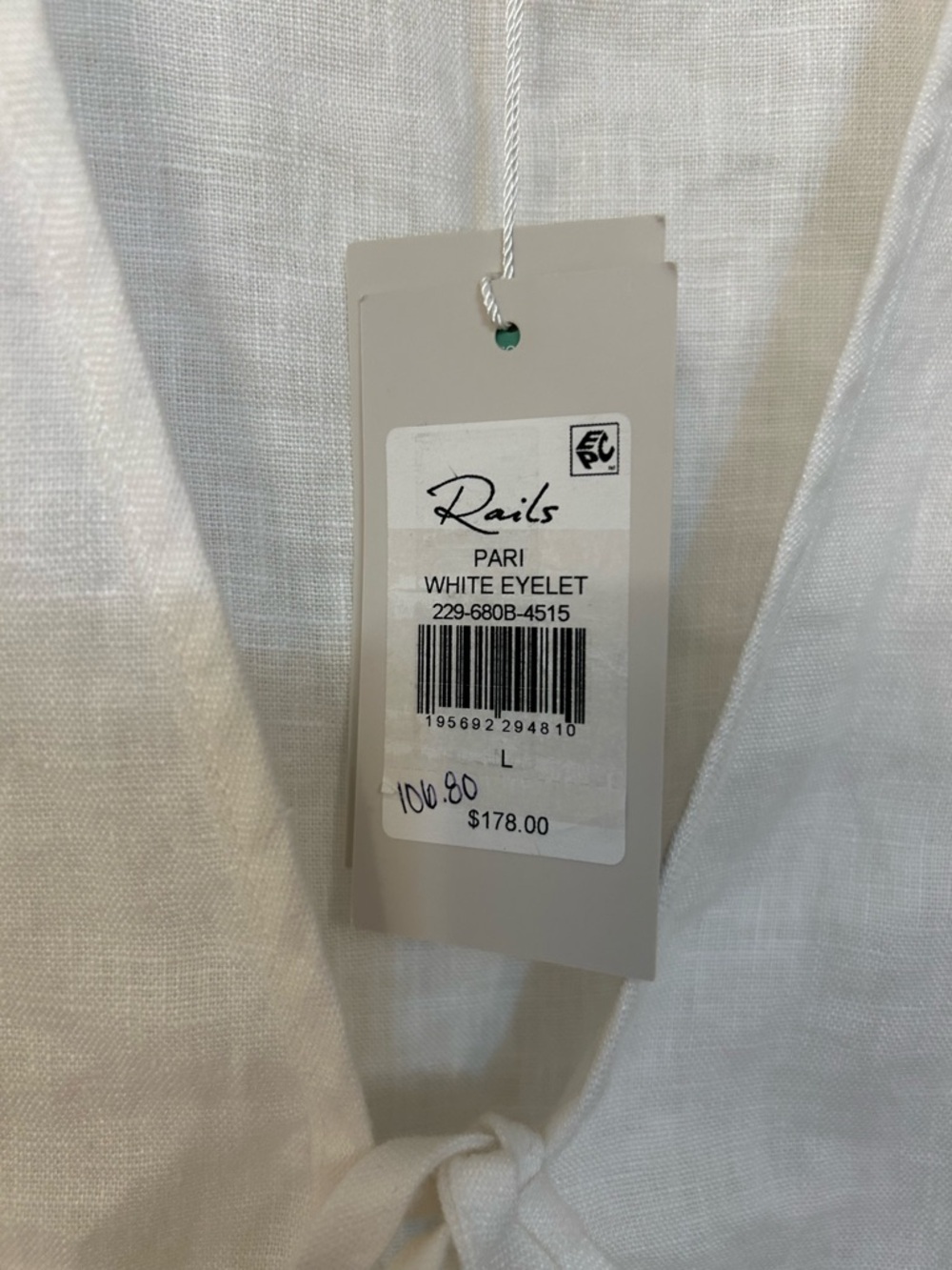 Rails Pari Linen Tie-Front Eyelet Crop Top in White Size L - Picture 8 of 10